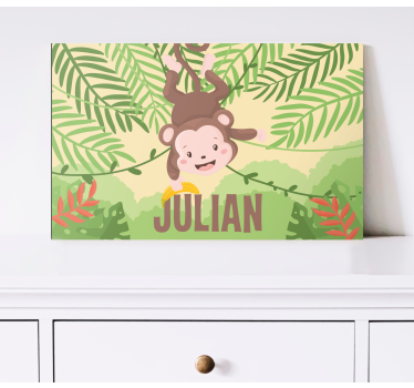 Dinosaur canvas wall art monkey swinging fun - TenStickers
