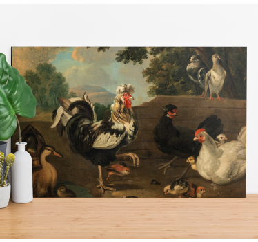 Bird canvas wall art farmyard roosters gathering - TenStickers