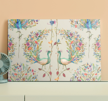 Eclectic-decor garden and birds abstract framed canvas - TenStickers