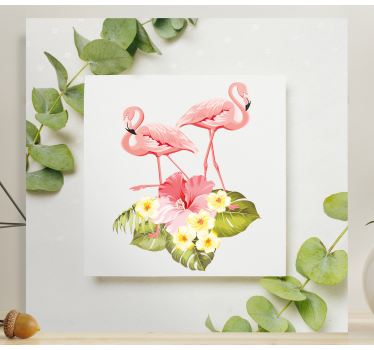 Flamingos and hibiscus flowers  canvas - TenStickers