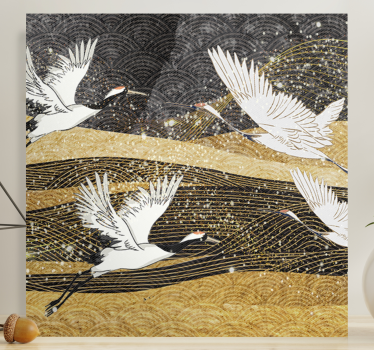 Floral canvas wall art graceful cranes flight - TenStickers