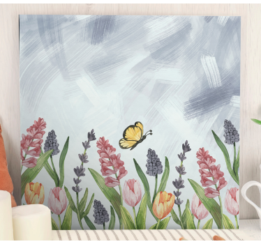 Flowers canvas butterfly in a floral garden - TenStickers