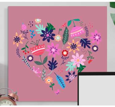 Flowers canvas heart floral design - TenStickers