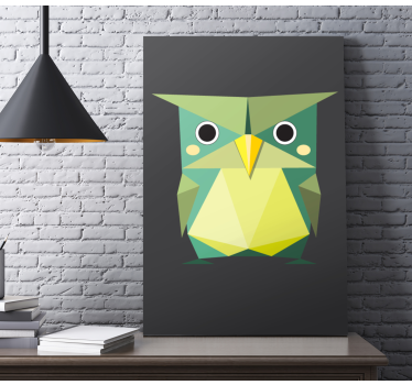 Geometric green owl animal canvas wall art - TenStickers