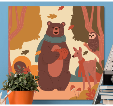 Happy animals in autumn forest wall pictures for nursery - TenStickers