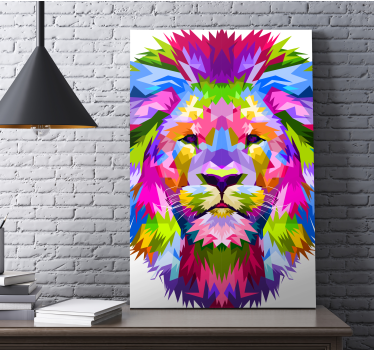 Lion Vivid Colors geometric framed canvas - TenStickers