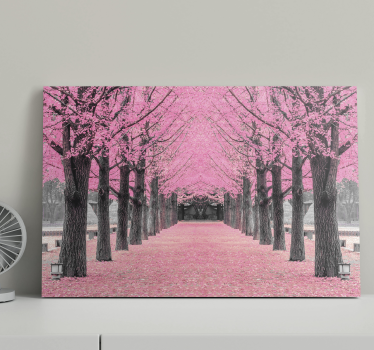 Pink trees forest hallway wall art canvas - TenStickers