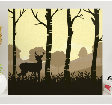 Stag canvas silhouetted stag among trees - TenStickers