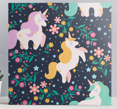 Flowers and stars unicorn canvas wall art - TenStickers