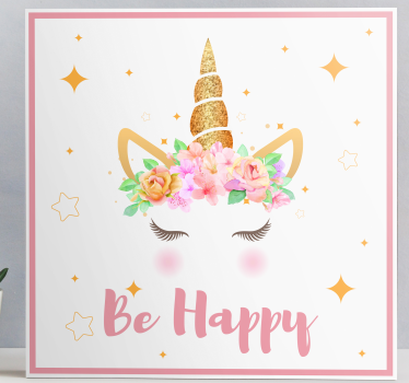 Unicorns phrase be happy unicorn canvas wall art - TenStickers