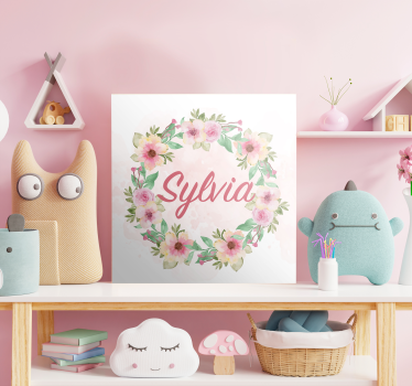 Watercolour Spring Flowers With Name Canvas Wall Art - TenStickers