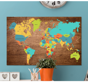 Wood texture world map art canvas - TenStickers