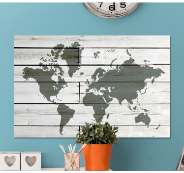Wooden grey world map art canvas - TenStickers