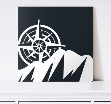 World map wall art compass and mountains design - TenStickers