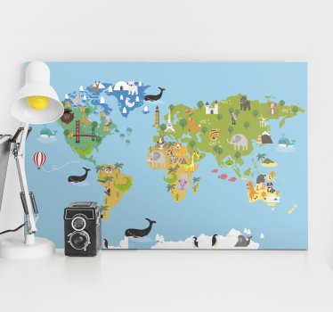 World map wall art engaging animal atlas - TenStickers