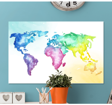 World map wall art watercolor global atlas - TenStickers
