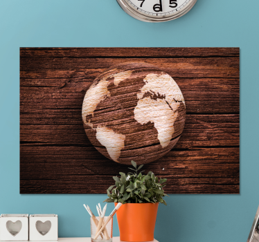 World map wall art wooden globe design - TenStickers