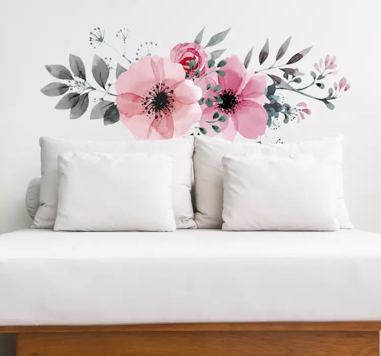 Beautiful pink flower living room wall sticker - TenStickers