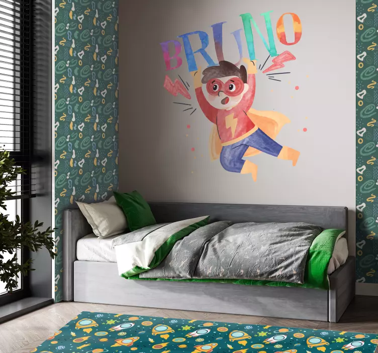 Watercolor super kid superhero wall sticker - TenStickers