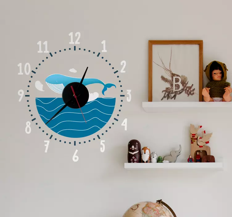Ocean Whale stick on wall clock - TenStickers