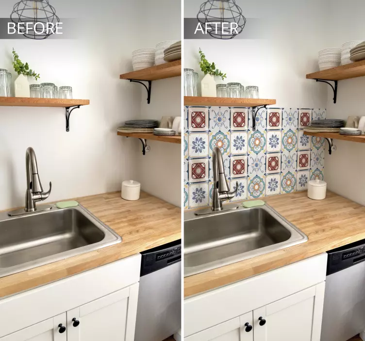 Beautiful cement style kitchen tile sticker - TenStickers