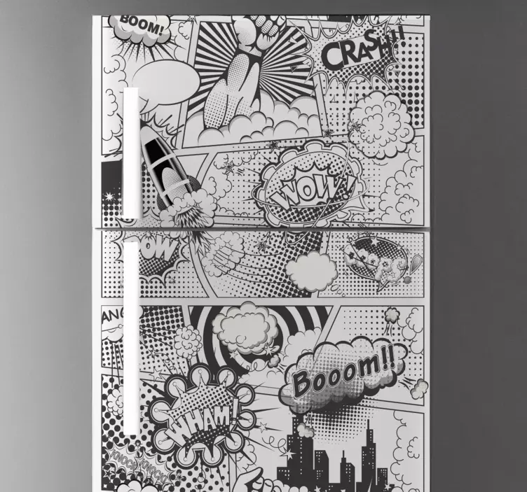 Black and White Comic Vinyl Fridge Sticker - TenStickers