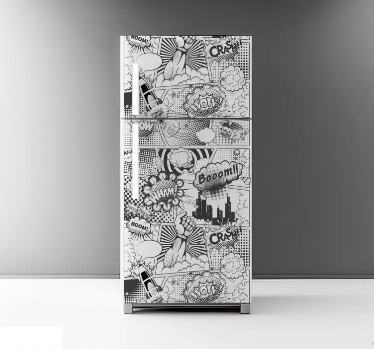 Black and White Comic Vinyl Fridge Sticker - TenStickers