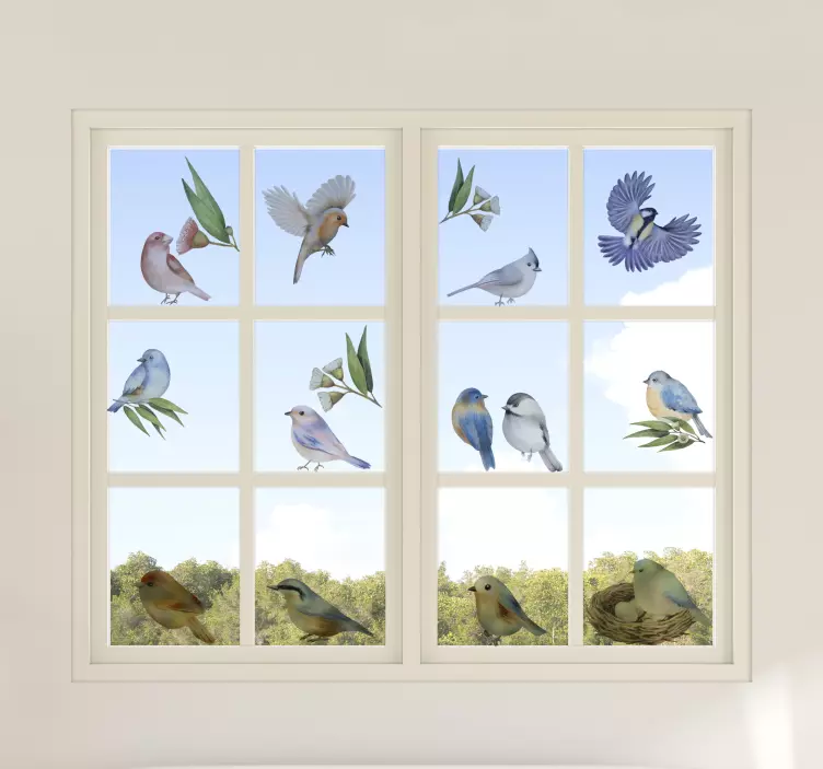 Watercolor birds window sticker - TenStickers