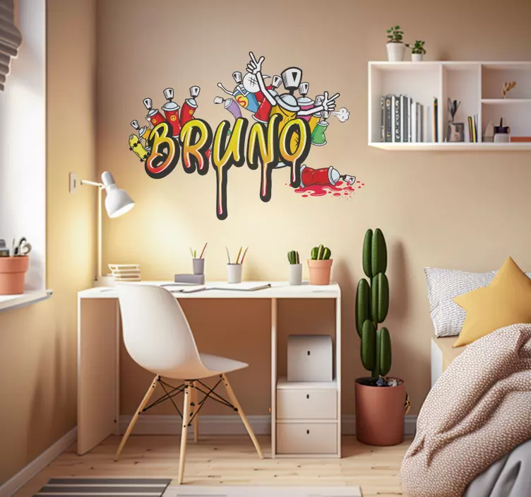 Graffiti name with spraycans wall art sticker - TenStickers