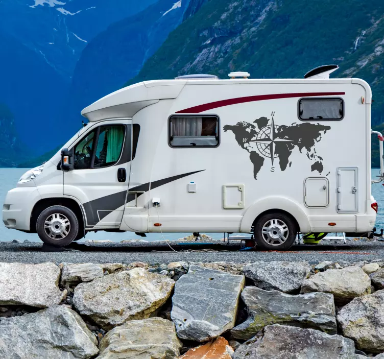 World map and compass campervan decal - TenStickers