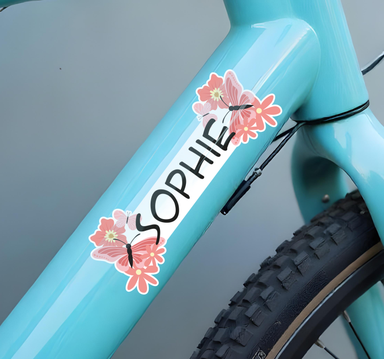 Happy butterfly and flower Bike name sticker - TenStickers