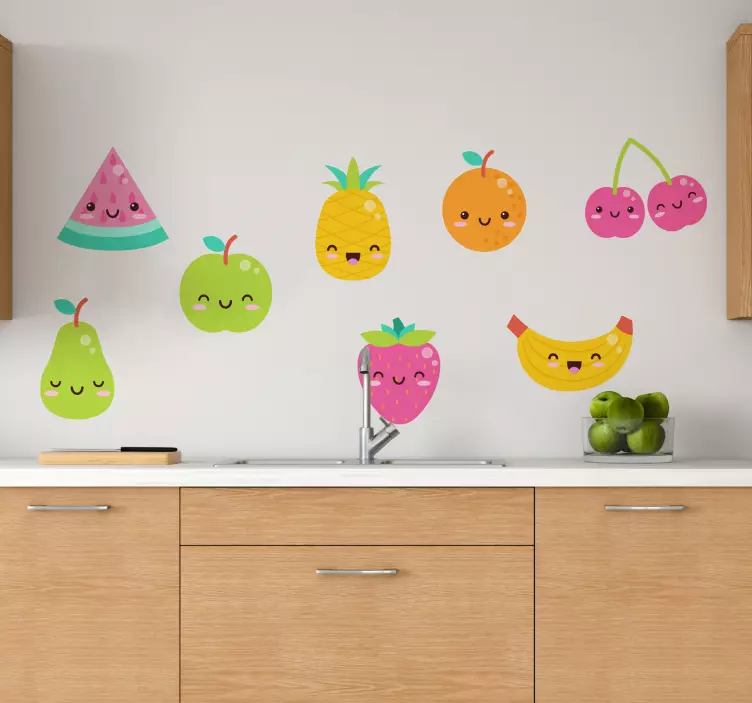 8 cute fruits kitchen wall sticker pack - TenStickers