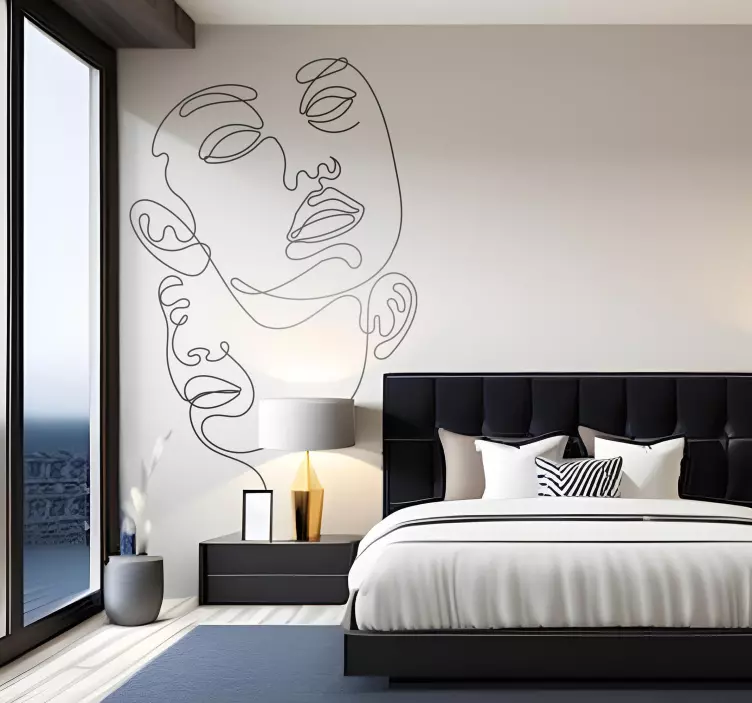 Abstract faces bedroom wall sticker - TenStickers