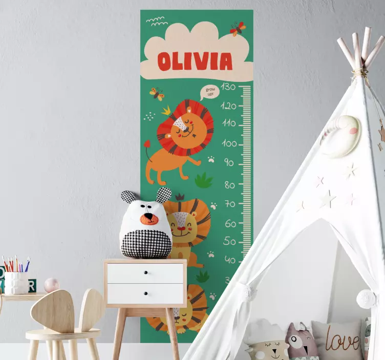 Adorable Lion Growth Measurement height chart wall sticker - TenStickers