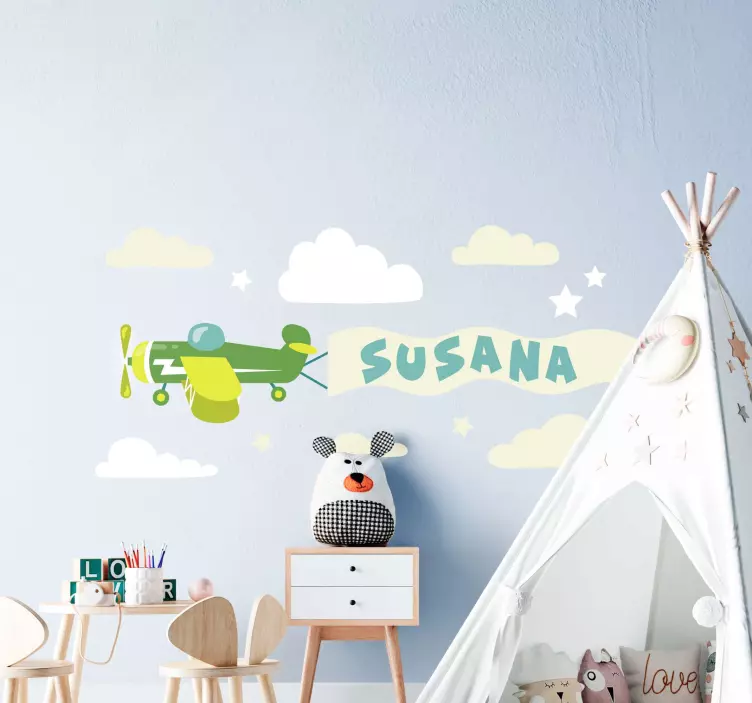 Airplane and Clouds wall sticker for kids - TenStickers