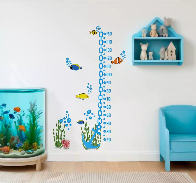 Anchor with fish height chart wall sticker for kids - TenStickers