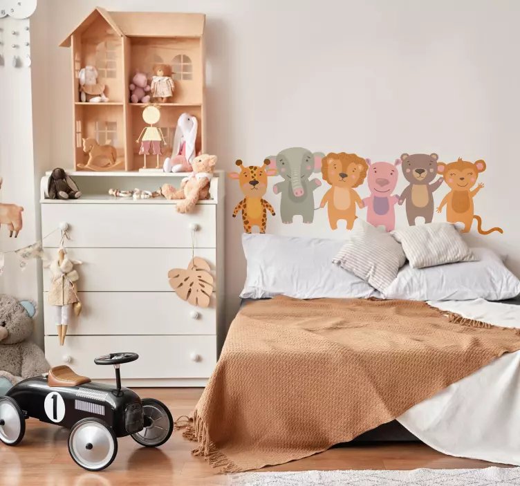 Headboard drawn cartoon animals wall sticker - TenStickers