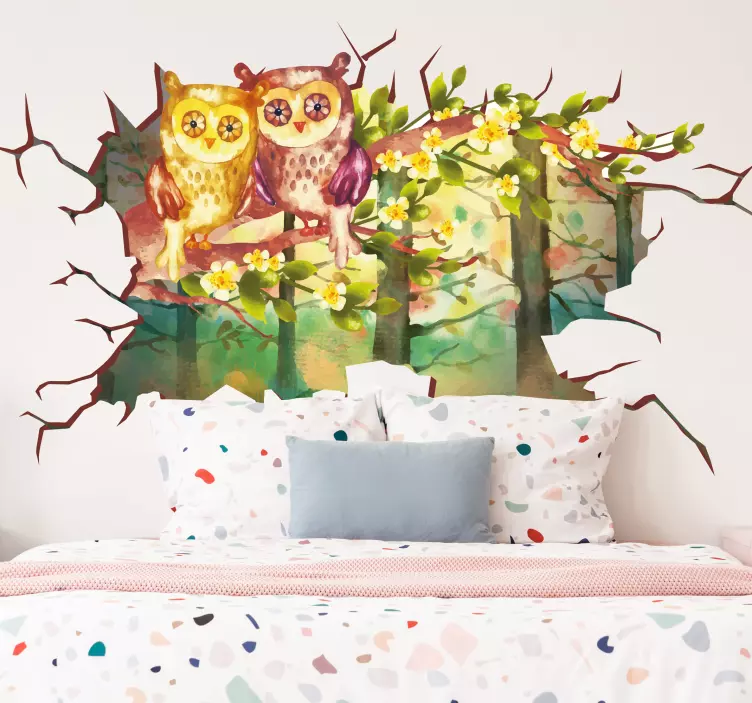 Animal wall sticker owl couple on branch - TenStickers