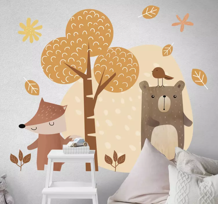 Animals and tree illustration sticker - TenStickers