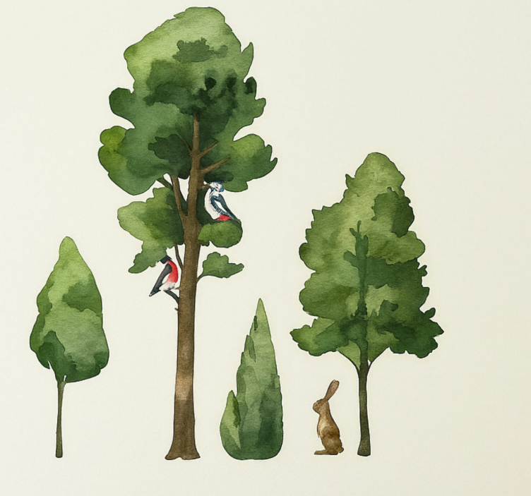 Aquarella wooden trees wall sticker - TenStickers