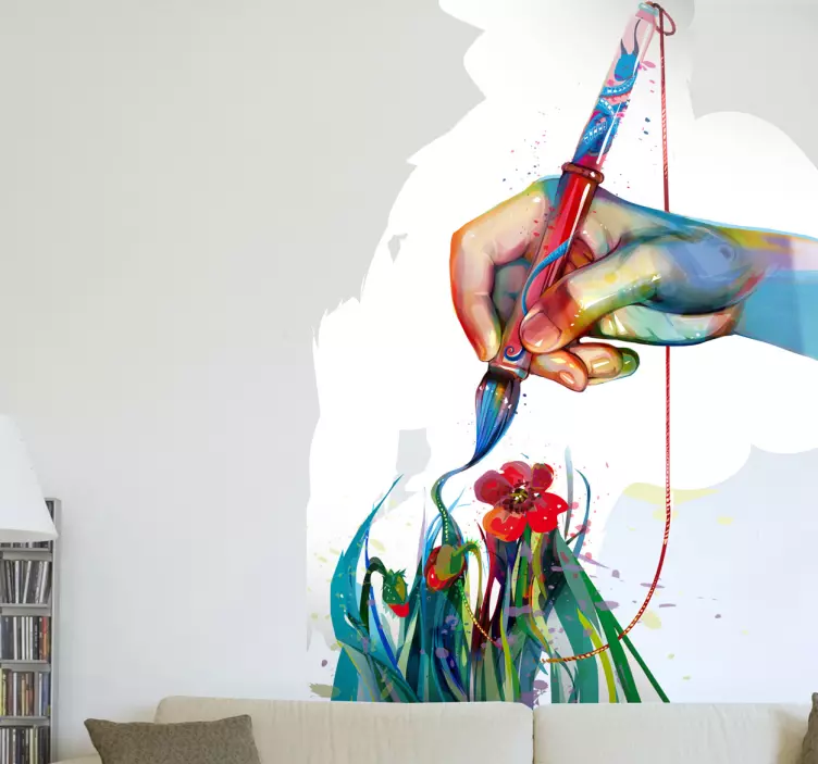 Art airbrush hand flower wall sticker - TenStickers