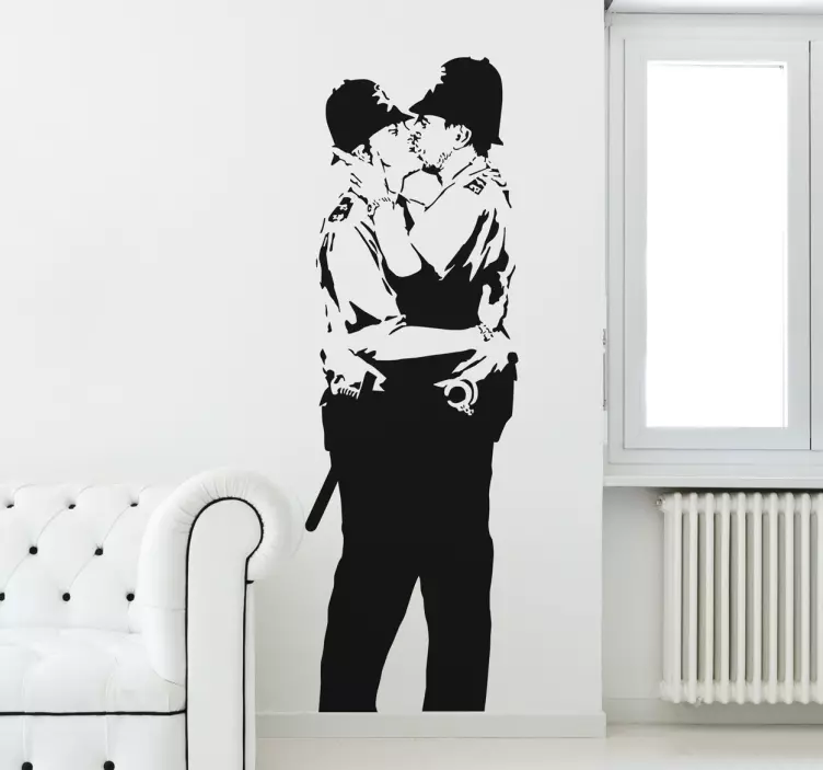 Banksy's Kissing Policemen wall art sticker - TenStickers