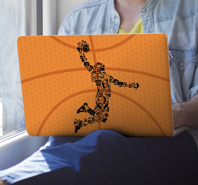 basketball player with icons laptop sticker - TenStickers