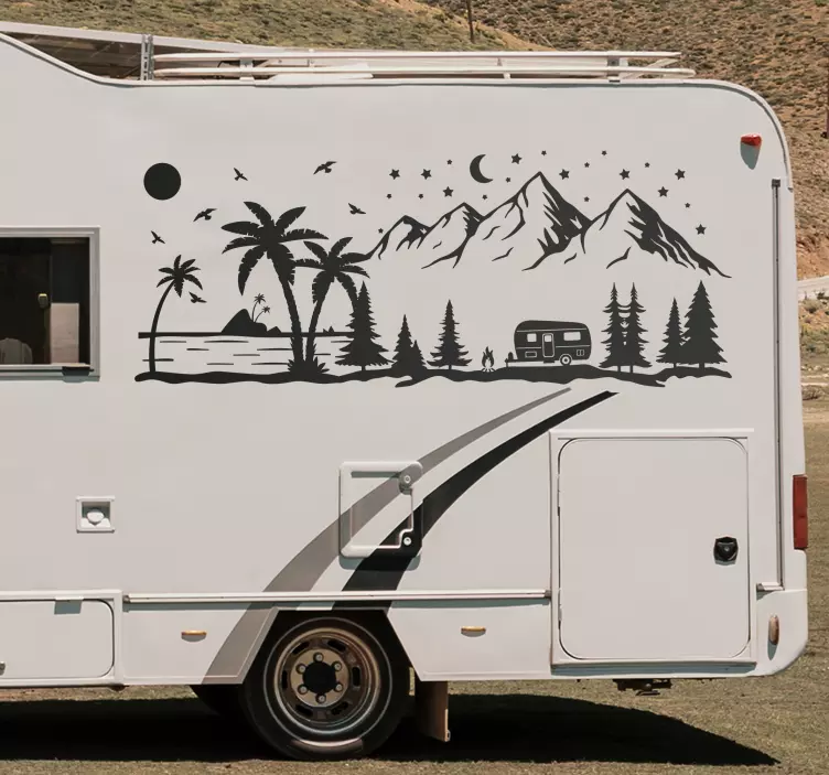 Beach and mountains campervan decal - TenStickers