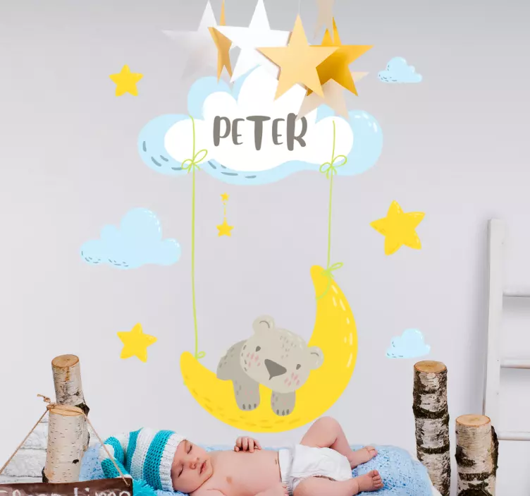 Bear on Moon wall sticker for kids - TenStickers