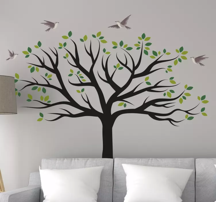 Birds flying over a green tree wall sticker - TenStickers