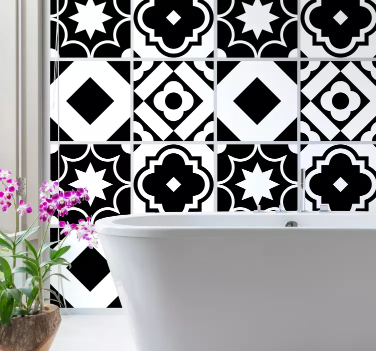 Black and white bathroom tile sticker - TenStickers