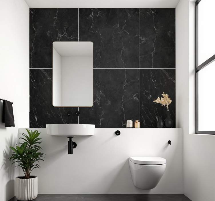 Black marble bathroom tile sticker - TenStickers