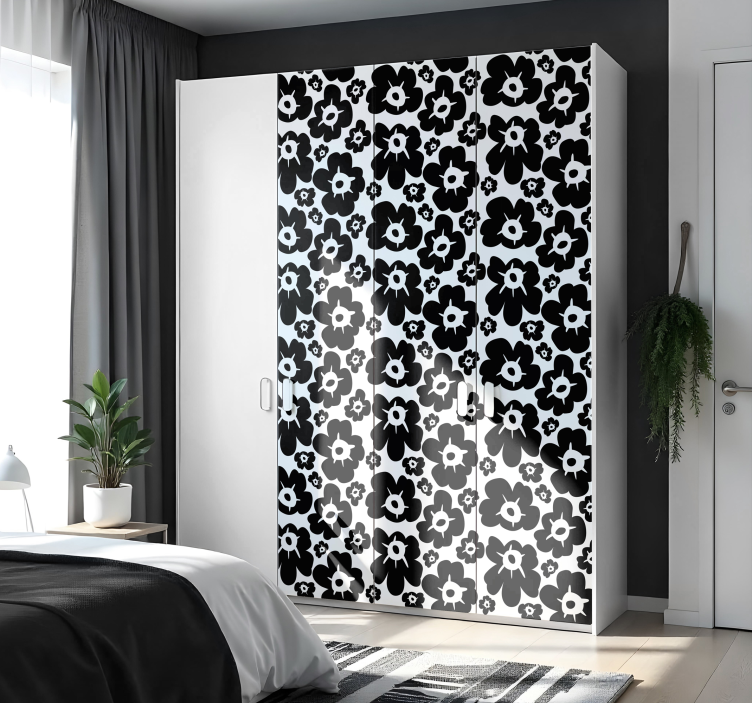 Black poppy flower furniture sticker - TenStickers