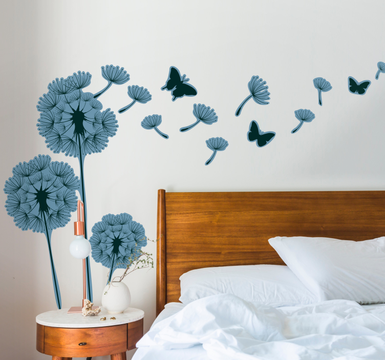 Blue butterfly and dandelion plant wall sticker - TenStickers